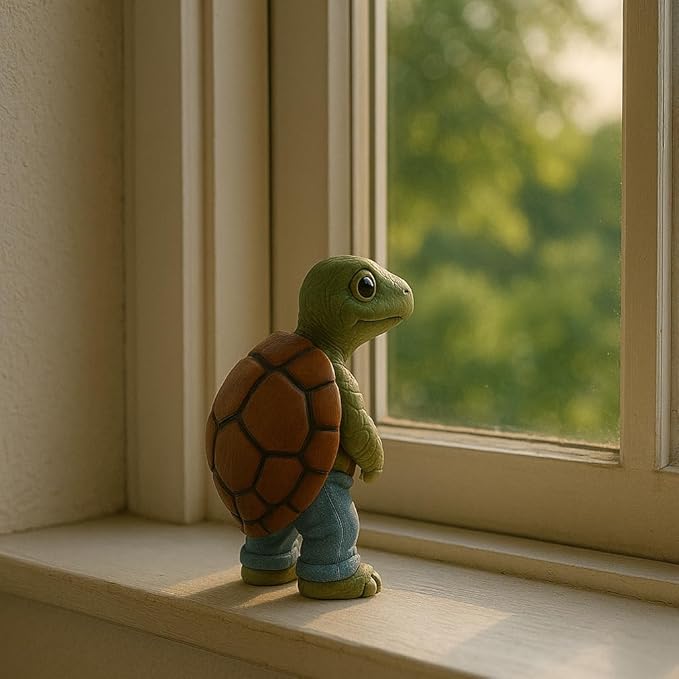 Decorative Garden Turtle Figurine, Brown and Gray Resin, Funny Peeing Design, Miniature Animal Statue for Outdoor Lawn, Patio, Garden Decor