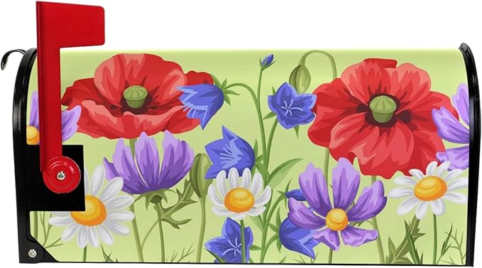 ALAZA Spring Summer Flowers Poppies Daisies Magnetic Mailbox Cover MailWraps Garden Yard Home Decor for Outside Standard Size-18"x 20.8"