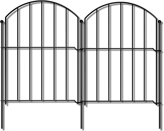 GOTGELIF Decorative Garden Fence 25 Panels, 17''(H) x26.7FT(L) Arched No Dig Animal Barrier with 26 Rustproof Stakes - Metal Dog Fence for Small Pets, Yard & Patio Border, Easy Install & Sturdy Design