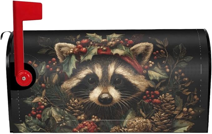 Christmas Raccoon Mailbox Covers Magnetic Letterbox Covers 21x18 Inch for Garden Outdoor Decoration