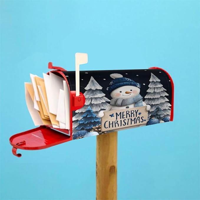 Festive Magnetic Mailbox Cover Winter Snowman Outdoor Mailbox Protector Holiday Seasonal Decorative Garden Yard Home Large Size 25.5 x 21 Inch