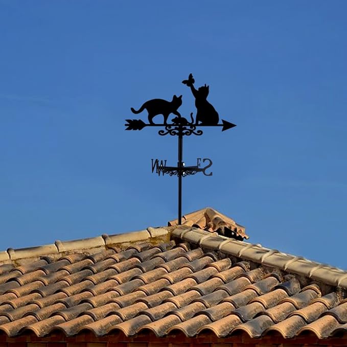SUPERDANT Cats Weather Vane Cat Butterfly Wind Vanes for Yard Meadow Metal Weathervane Roof Mount for Gardens Outside Black Weathervanes Farmhouse Farm Barn Sheds Patio Decorations Gifts