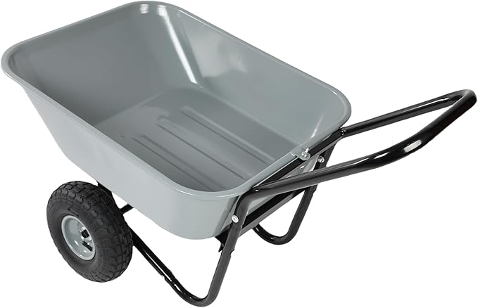 Metal Wheelbarrow, Easy Loading and Dumping Garden Cart with Steel Tray, Durable Heavy Duty Utility Trolley for Transporting, Soil, Sand (Gray, 2 Wheels)