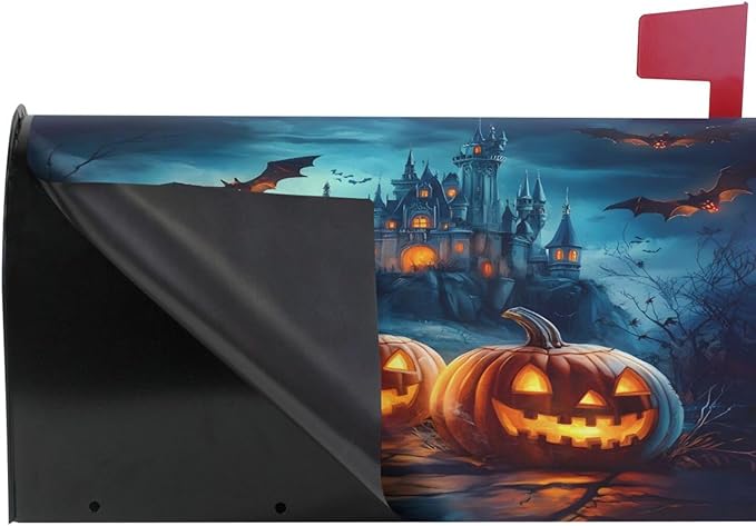 ALAZA Halloween Pumpkins Castle Flying Bat Magnetic Mailbox Cover MailWraps Garden Yard Home Decor for Outside Standard Size-18"x 20.8"