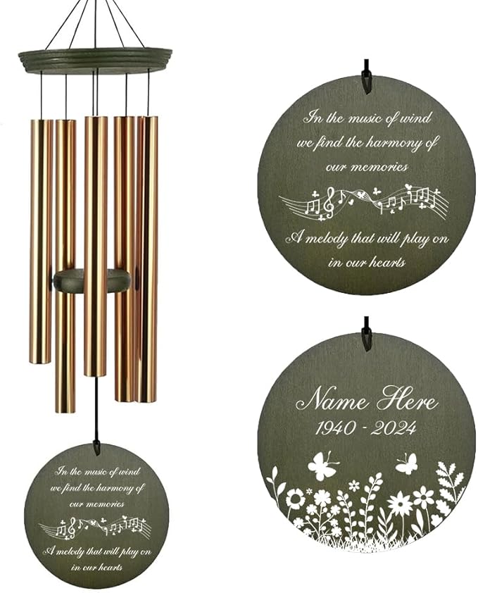 Personalized Memorial Wind Chimes, 36inch Sympathy Gifts Wind Chime, Butterfly Mourn Wind Chimes, Deep Tone Custom Gifts for Loss of Loved Dad/Mom for Funeral (Produced in USA)
