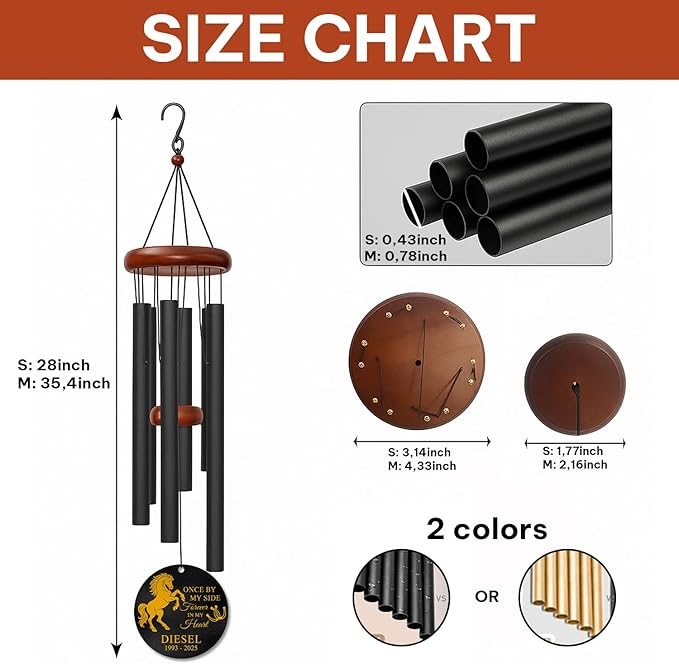 Personalized Horse Memorial Wind Chimes for Outdoors – Custom Name & Years Pet Loss Gift – Soothing Memory Chimes for Bereavement – Meaningful Sympathy Tribute for Horse Owners and Pet Parents
