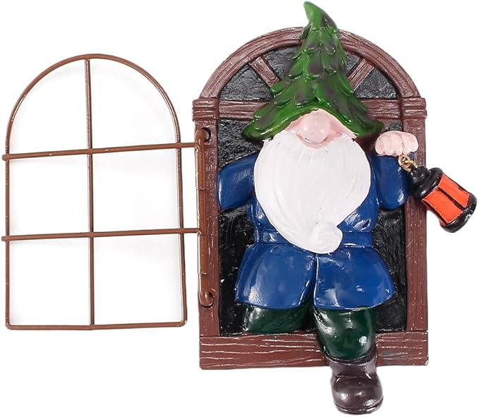 Garden Gnome Open The Door Garden Decor Resin Tree Faces Decor Outdoor Fairy Garden Patio Lawn Porch (Blue)