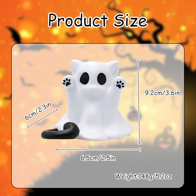 1 Pcs Halloween Ghost Figurine Cute Spooky Unique Cat Design Cartoon Mini Figurines Desk Ornament Decorations Indoor for Halloween Decor Home Table Bedroom Office Desktop Display Ornaments