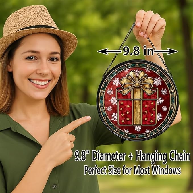 Stained Glass Window Hanging – 9.8 in Box Panel with Chain， Bathroom Front Door Living Room Garden Decor， Holiday Present Gift for Mom Wife Lovers