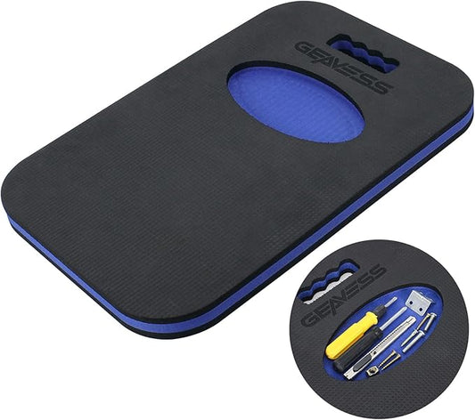1.1" Extra Thick Kneeling Pad Mechanic Mat with Handle & Tool Compartment, Soft Foam Knee Cushion for Gardening, Garage Work, Workshop Repairing, Yardwork (18.7" x 12.4", Black & Blue)