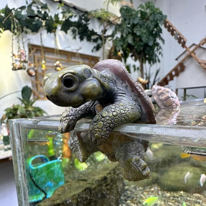 Cute Climbing Tortoise Flower Pot Huggers, Turtle Figurines Plant Decorations for Pots, Resin Turtle Flower Pot Decorations, Fairy Garden Accessories, Fish Tank Planter Edge Craft Decor (Tortoise)