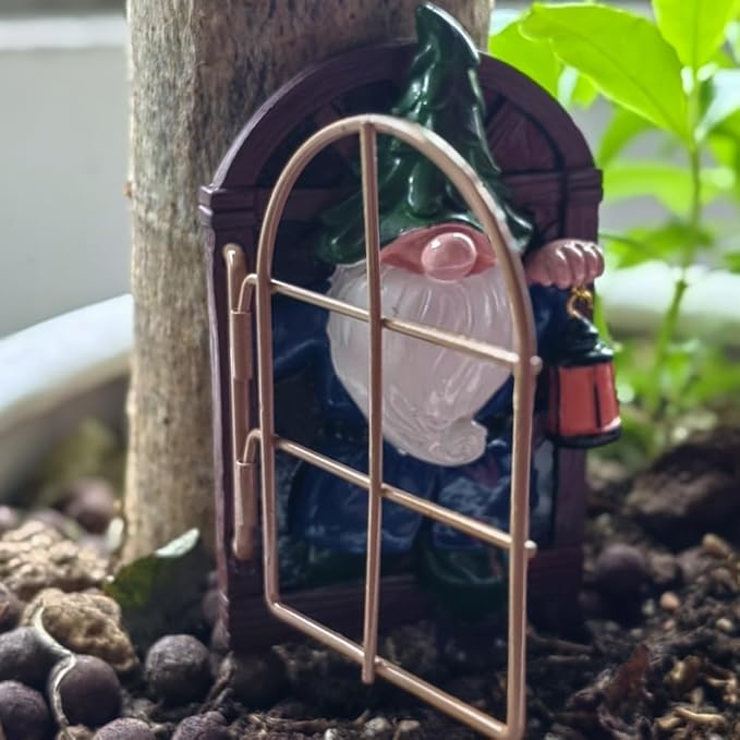 Garden Gnome Open The Door Garden Decor Resin Tree Faces Decor Outdoor Fairy Garden Patio Lawn Porch (Blue)