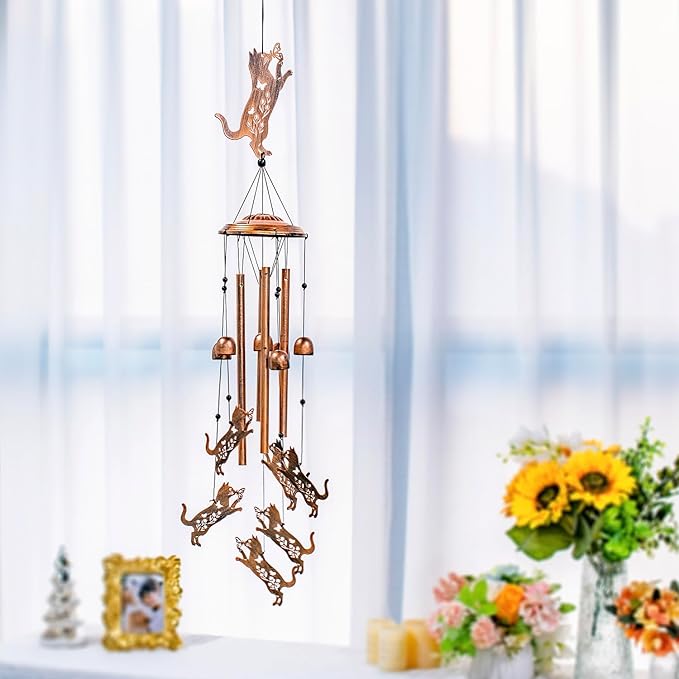 Cat Wind Chimes Outdoor Cat Gifts for Women Mom Men Dad Unique Birthday Gifts Metal WindChimes for Outside/Indoors, Patio, Lawn, Yard, Home Decor, Outdoor Decor, Garden Decorations