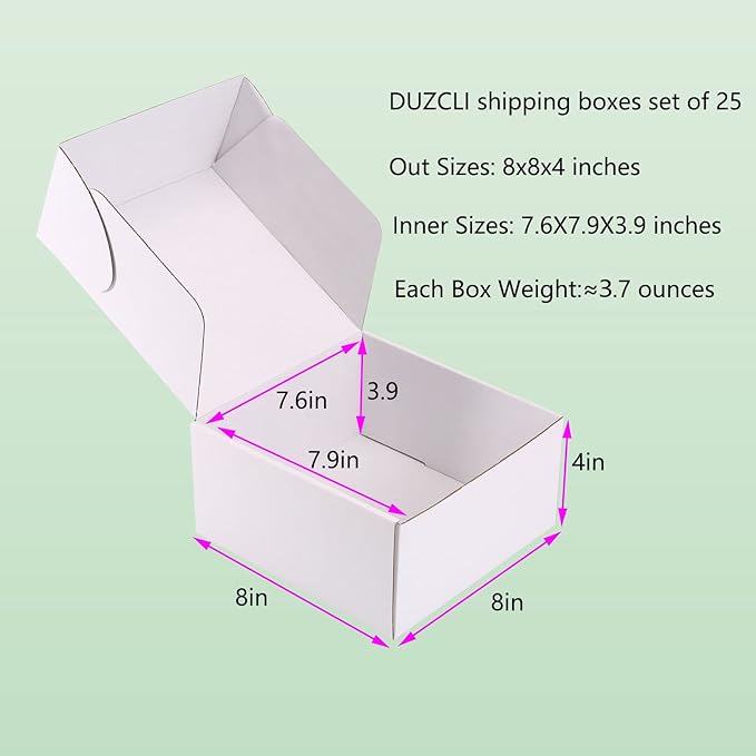 Small Shipping Boxes 8x8x4 Inch (25 Pack) - Sturdy White Corrugated Cardboard Boxes for Small Business, Ecommerce, Mailing & Packaging | Recyclable Gift & Storage Boxes