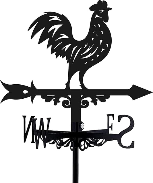 3D Rooster Weathervane Metal Wind Vane Weathercock Garden Decoration Wind Direction Indicator Stake Roof Mount Ornament for Farmhouse Yard Outdoor