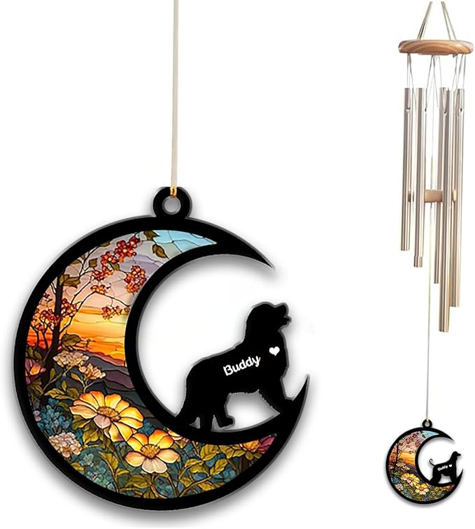 Bernese Mountain Dog Sun Catcher Wind Chime, Custom Sunflower Suncatcher Dog Memorial Wind Chime, Dog Loss Gift, Dog Sympathy Gift, Pet Loss Suncatcher, Outdoor Garden Decor