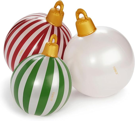 FUNBOY Giant Inflatable Light-Up Classic Christmas Ornaments, 3 Giant Sizes 24'', 22'' and 16.5'' Indoor/Outdoor (3 Pack)