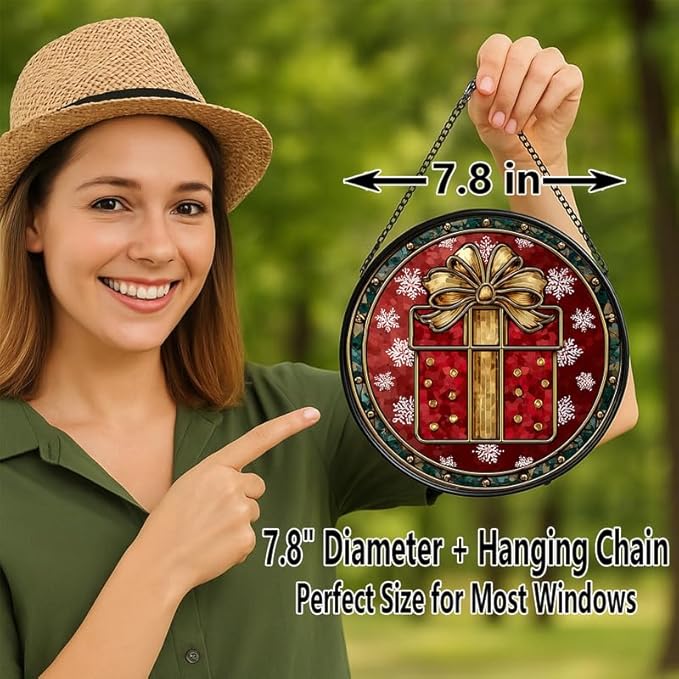 Stained Glass Window Hanging – 7.8 in Box Panel with Chain， Bathroom Front Door Living Room Garden Decor， Holiday Present Gift for Mom Wife Lovers