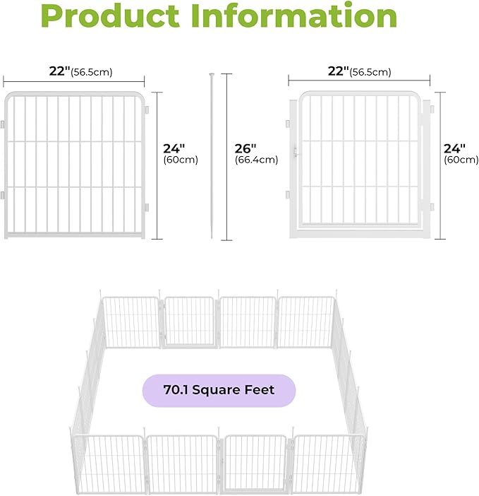 SunsGrove Garden Fence with Gate, 24 in(H) x 29.7 ft(L) 16 Panels Heavy Duty Metal Animal Barrier Fence for Yard, Suitable for Indoor or Outdoor Dog Pet Fence, Garden Fence Border, White