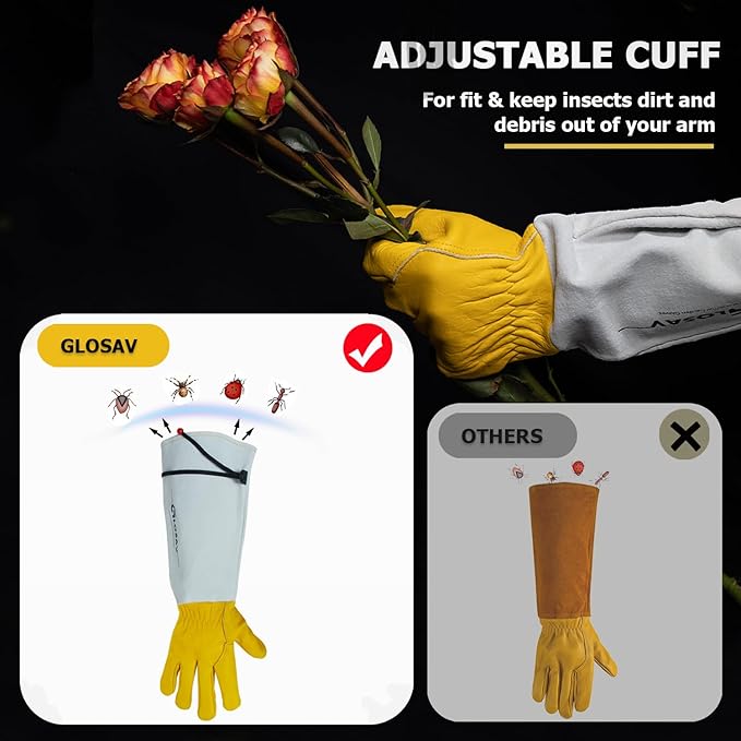 Gardening Gloves Thorn Proof for Rose Pruning & Cactus Trimming, Long Leather Garden Gloves for Women & Men (Small)