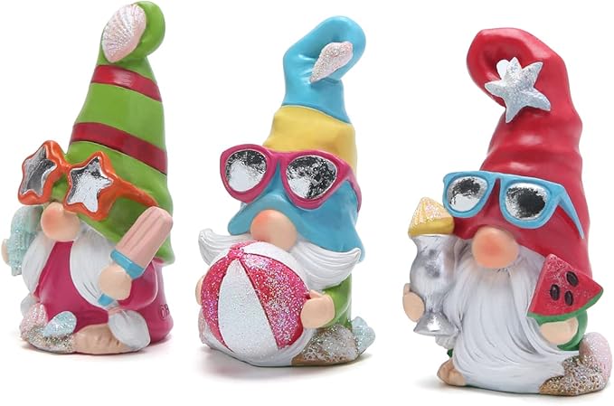 Hodao 3PCS Summer Gnomes Decor Sea Star Shell Elf Handmade Beach Swedish Gnomes Decorations for Home Scandinavian Elf Decorations Home Ornaments Summer Gnome Figurines