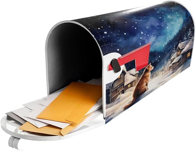 DADABULIU Mailbox Covers Winter Dog Christmas Snow Winter Dog Christmas Snow Magnetic Letter Post Box Cover Standard Size 25.5 x 21 Inch Garden Yard Home Decorative