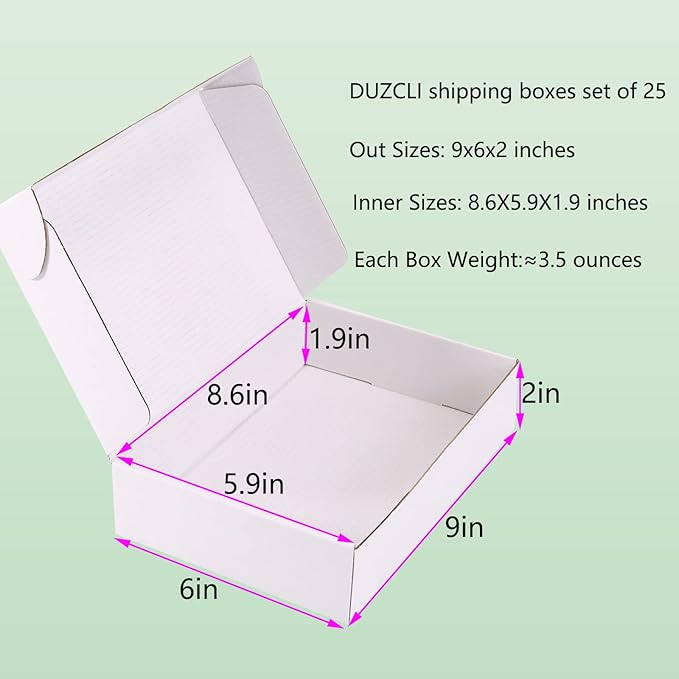 Small Shipping Boxes 9x6x2 Inch (25 Pack) - Sturdy White Corrugated Cardboard Boxes for Small Business, Ecommerce, Mailing & Packaging | Recyclable Gift & Storage Boxes
