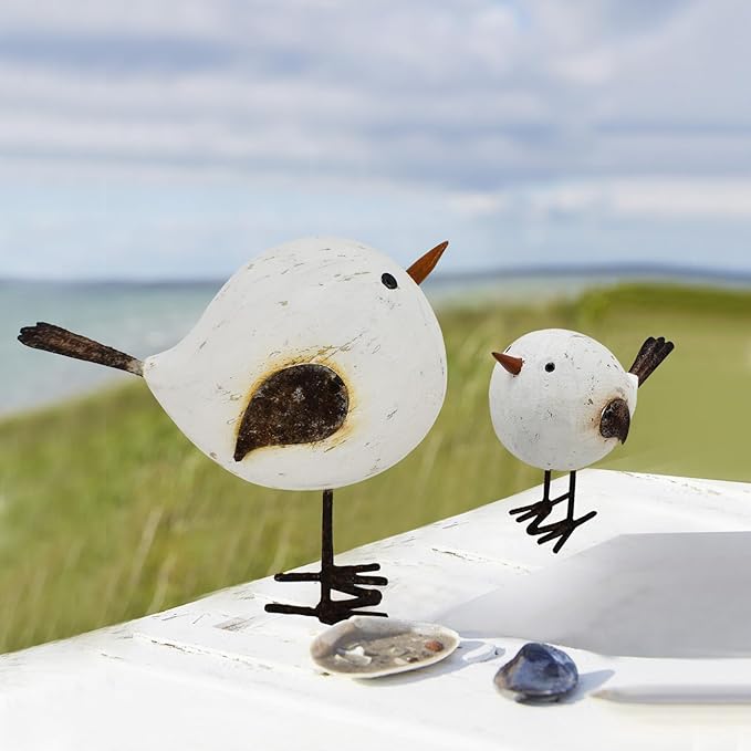 Aecipl Wood Bird Statue Standing Seagull Nautical Decor Coastal Birds Sculpture Indoor Outdoor Animal Figurine Beach Themed Decoration Rustic Home Art for Bedroom Garden (S)