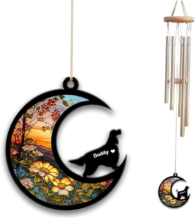 Gordon Setter Sun Catcher Wind Chime, Custom Sunflower Suncatcher Dog Memorial Wind Chime, Dog Loss Gift, Dog Sympathy Gift, Pet Loss Suncatcher, Outdoor Garden Decor