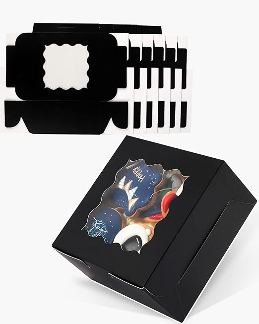 qiqee Black Bakery Box with Window 60packs 6x6x3 Black Cookie Boxes Pastry Box for Wedding Favor Birthday ＆ Party
