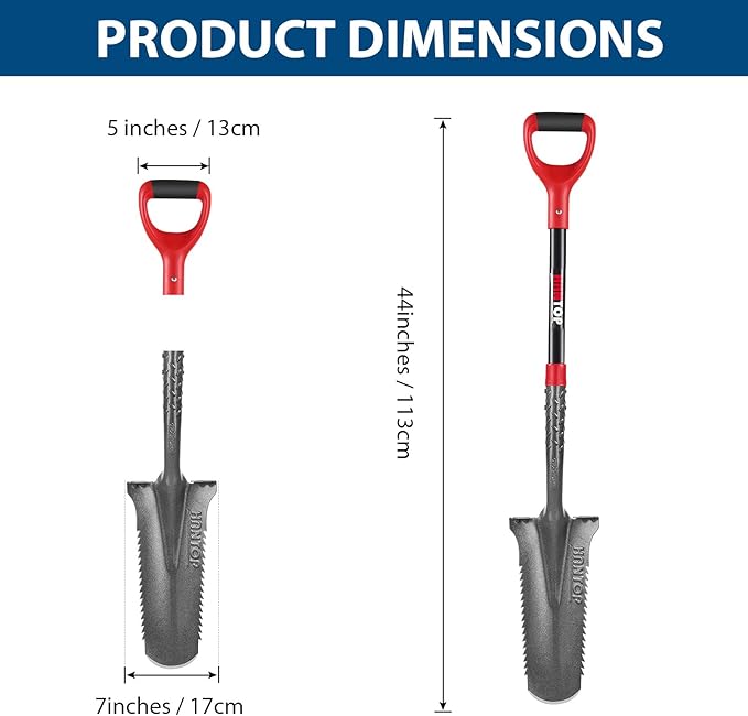 Drain Spade Shovel - Trenching, Transplanting, Narrow, Serrated for Digging, 44 Inches
