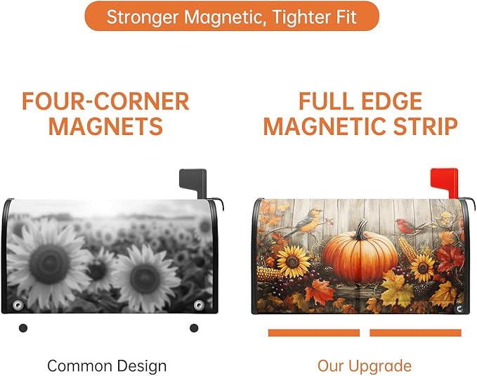 Magnetic Mailbox Covers Standard Size 21'' x 18'' – Fall Pumpkins & Halloween Bat Design, Seasonal Decorative Mail Box Covers Magnetic, Waterproof & Durable Mailbox Wrap