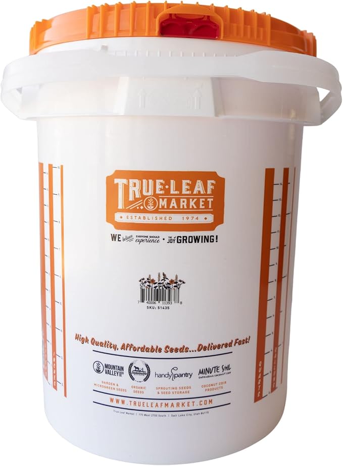 Mountain Valley Seed Company 5 Gallon Gardening Bucket with Ratcheting Lid - HDPE, Food Grade, BPA Free
