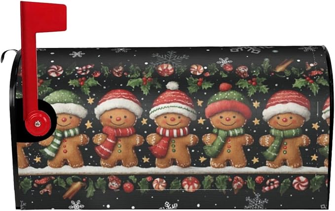 Christmas Gingerbread Man Mailbox Covers Magnetic Letterbox Covers 21x18 Inch for Garden Outdoor Decoration