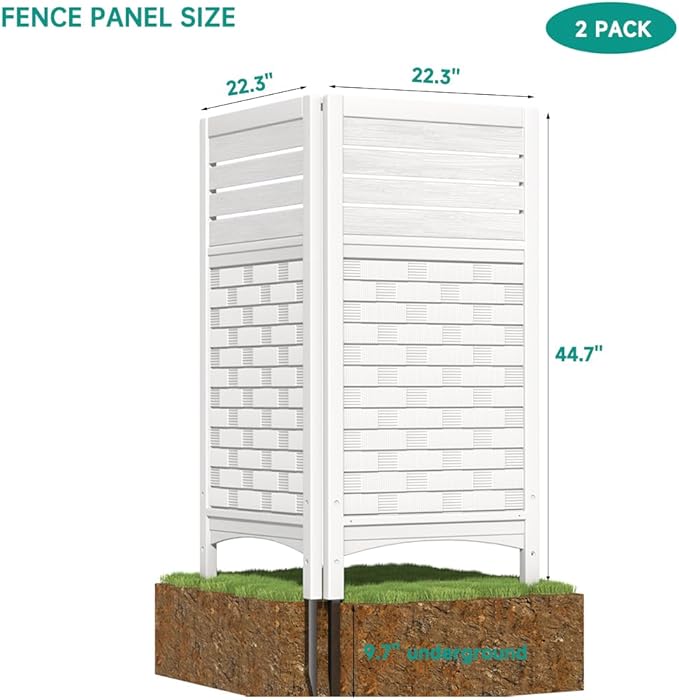 KINYING Air Conditioner Fence Privacy Screen,2 Panels Pool Equipment Trash Can Enclosure Screen for Outdoor,Resin Fence Panels Kit,45" (H) x 22" (W) Per Panel, White