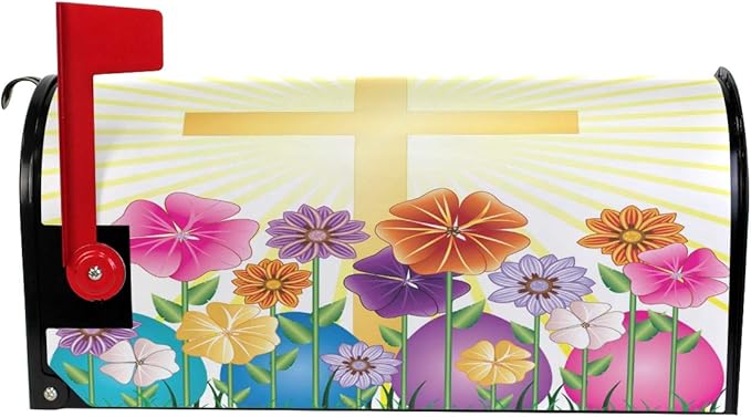 ALAZA WOOR Happy Easter Egg and Cross Magnetic Mailbox Cover MailWraps Garden Yard Home Decor for Outside Standard Size-18"x 20.8"
