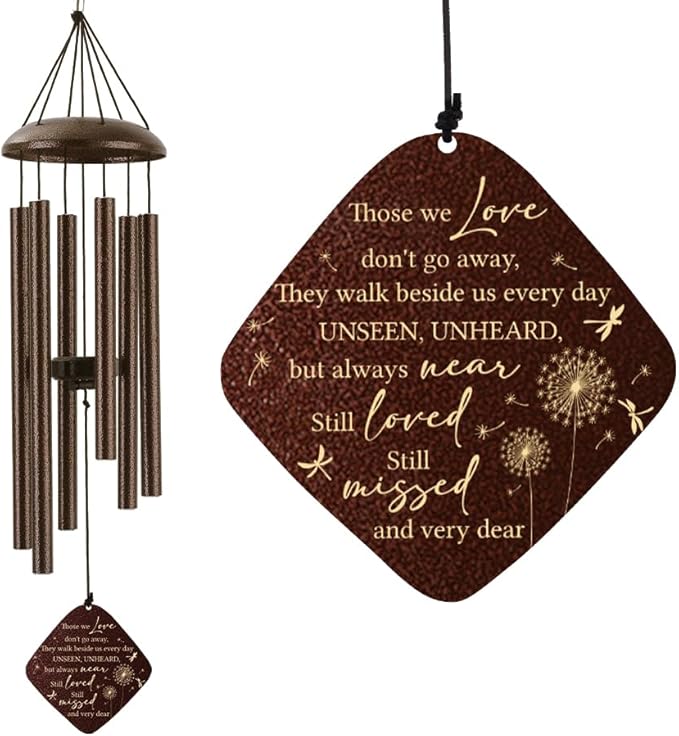 Memorial Sympathy Wind Chimes for Outside Clearance, Dragonfly Wind Chimes for Loss of Loved One Mother Father for Bereavement/Condolence/Funerary Gift Idea,32inch Bronze