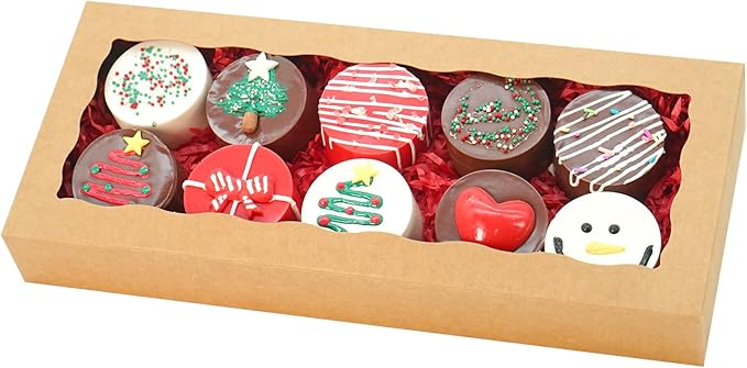 5pcs Cookie Boxes 12 x 5 x 1.5 Inch Bakery Boxes with window Chocolate Covered Strawberries Box for Christmas Valentine's Mother's Day- Brown