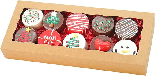 20pcs Cookie Boxes 12 x 5 x 1.5 Inch Bakery Boxes with window Chocolate Covered Strawberries Box for Christmas Valentine's Mother's Day- Brown