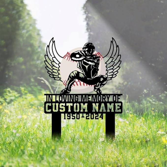 Custom Baseball Player Memorial Metal Stake – Personalized Sports Player Grave Marker, Yard Sign, Garden Stake, Outdoor Memorial Decor (Baseball Player Memorial)