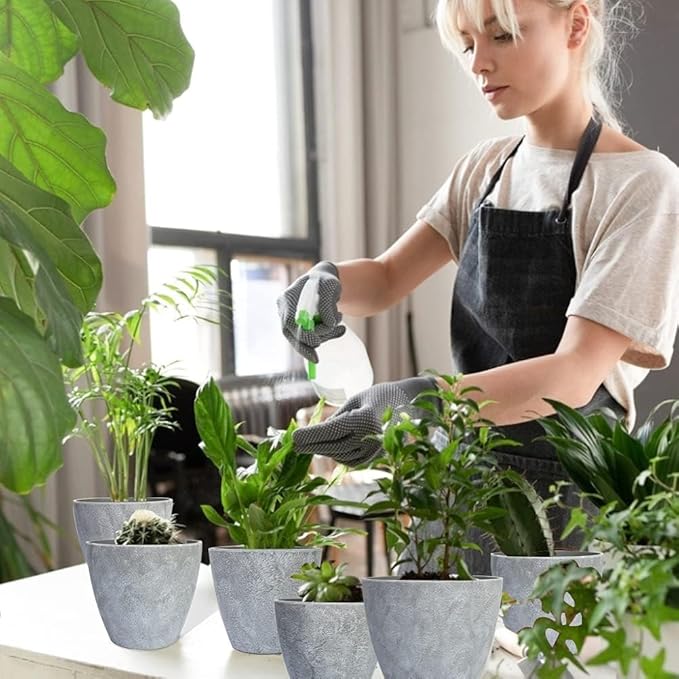 Plant Pots Indoor 7.5/6.5/6/5/4/3.5 Inch Set of 6 Plastic Planters for Indoor Plants with Drainage Hole and Drain Plug, Plastic Flower Pots, Nursery Planting Pot for Outdoor Plants (Gray)