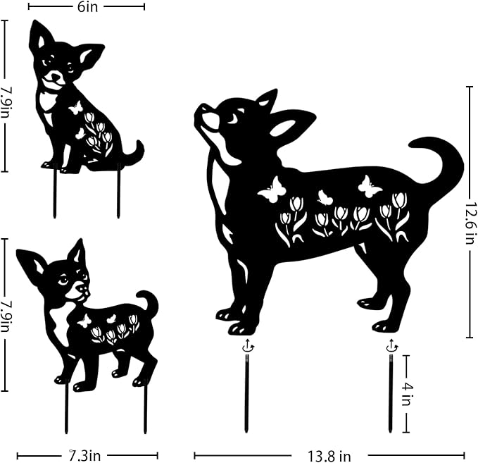 Dog Metal Decorative Garden Stakes Chihuahua Dog Gifts for Women Men Mom Birthday Gifts Silhouette Statues for Garden Decor, Yard Art, Patio, Outside, Lawn Ornaments, Outdoor Decorations