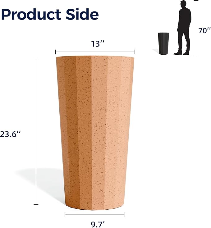 23.6" Tall Planters for Outdoor Plants, Rust Large Outdoor Planters for Porch Decor with Drainage Hole, Wide Stripe Flower Pots Fits Indoor Plants Patio/Garden, Plastic Terracotta (2 Pack)