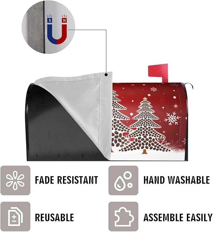 Merry Christmas Winter Pine Tree Mailbox Covers, Xmas Snowflake 25.1" Lx 21" W Magnetic Mailbox Covers, Mailbox Wrap Post Letter Box Cover Mailbox Post Cover for Outdoor Decor