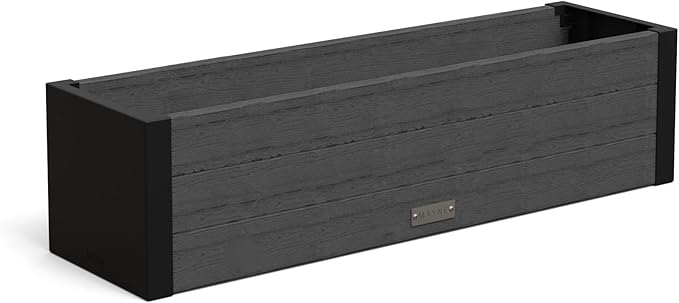 Mayne Horizon 3FT Window Box Planter – Modern Rectangular Faux Wood Grain Design for Windows, Durable All-Season Outdoor Flower Box with Drainage, Easy Installation