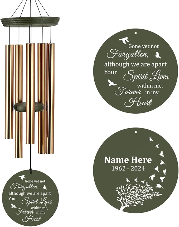 Sympathy Wind Chime Personalized, 36inch Memorial Gifts Wind Chimes in Loving Memory, Loss of Loved Mom/Dad, Sympathy Gifts Wind Chimes for Funeral Outside Decor (Produced in USA)
