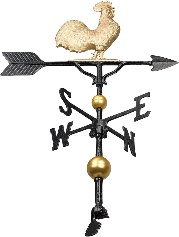 Address Number Store 32” Aluminum Deluxe 3D Rooster Weathervane 300 Series-Mount Included (Gold)