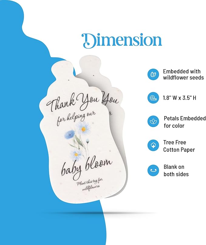 Baby Bottle Shaped Seed Paper – 5Pcs Blue Baby Shower Favors for Guests with Wildflower Seeds, Writable & Plantable, Gender Reveal, Birthday Gifts for Guest
