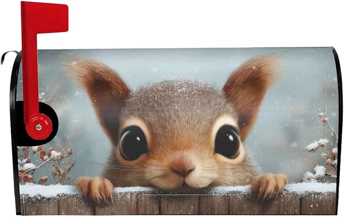 Winter Squirrel Mailbox Covers Magnetic Letterbox Covers 21x18 Inch for Garden Outdoor Decoration