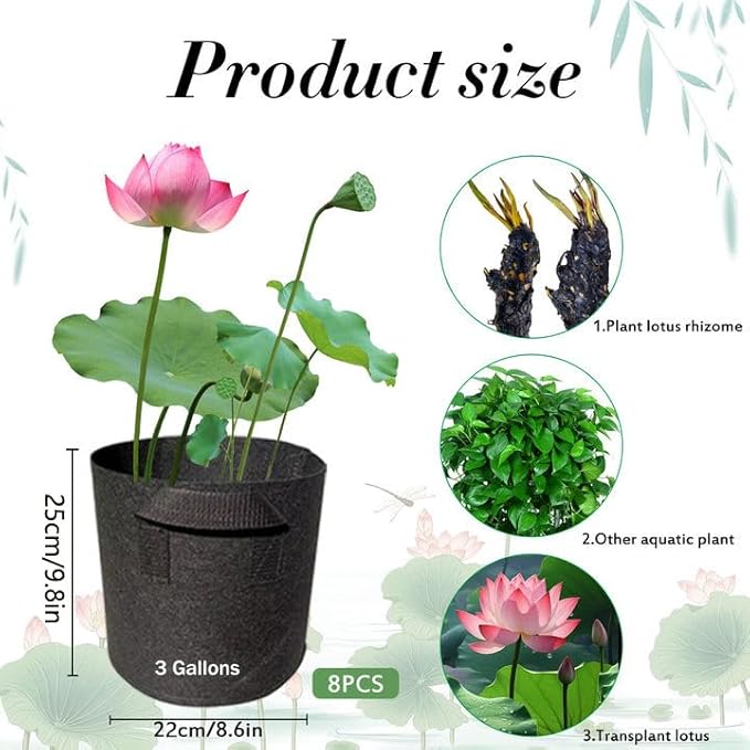 8Pack Lily Plant Pots for Pond, Thickened Nonwoven Plant Fabric Pots with Handles, Durable Breathe Reusable Fabric Plant Bags for Aquatic Plants, Potato, Carrot, Onion, Flower